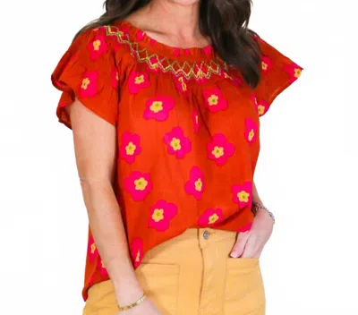 Ivy Jane Smocked Top In Rust Pop In Multi