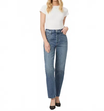 Paige Sawyer Cranked Up High Rise Wide Straight Leg Jean In Blue