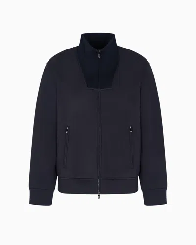 Emporio Armani High Neck Zippered Sweatshirt And Pockets In Black