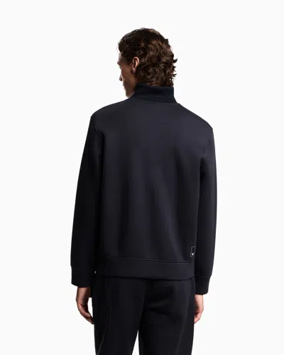 Emporio Armani High Neck Zippered Sweatshirt And Pockets In Black