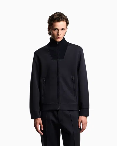 Emporio Armani High Neck Zippered Sweatshirt And Pockets In Black