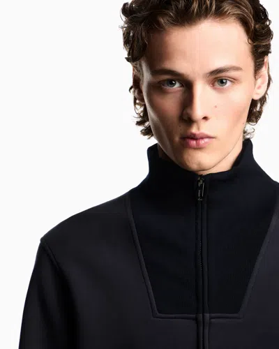 Emporio Armani High Neck Zippered Sweatshirt And Pockets In Black