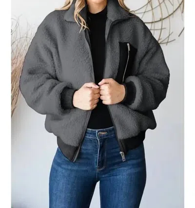 Heimish Usa Long Sleeve Collar Sherpa Jacket In Charcoal In Gray