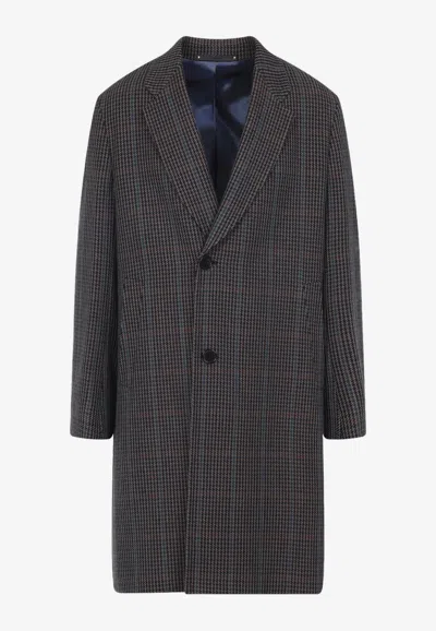 Paul Smith Long Grey Wool Blend Coat In Gray