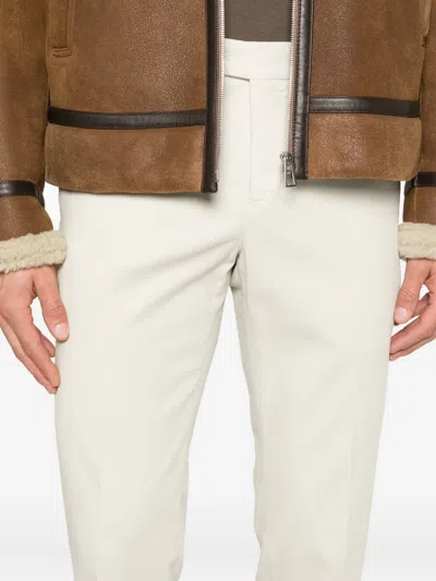 Pt Torino Flat Front Trousers With Button Fly In Neutral