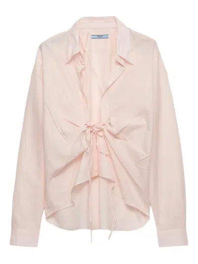 Prada Shirt In Cotton With A Ribbon Detail In Pink