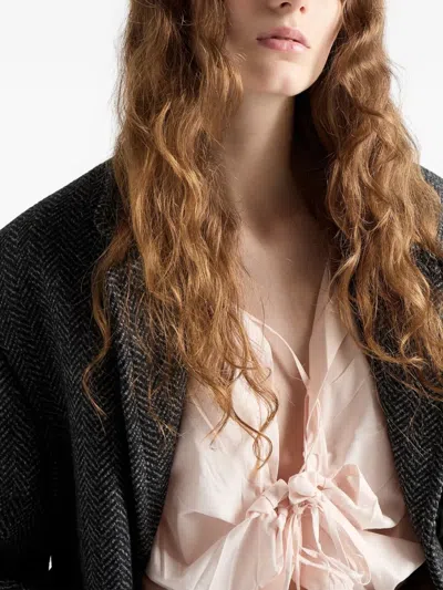 Prada Shirt In Cotton With A Ribbon Detail In Pink