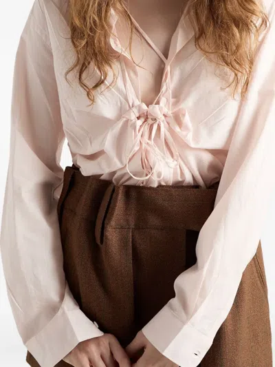 Prada Shirt In Cotton With A Ribbon Detail In Pink