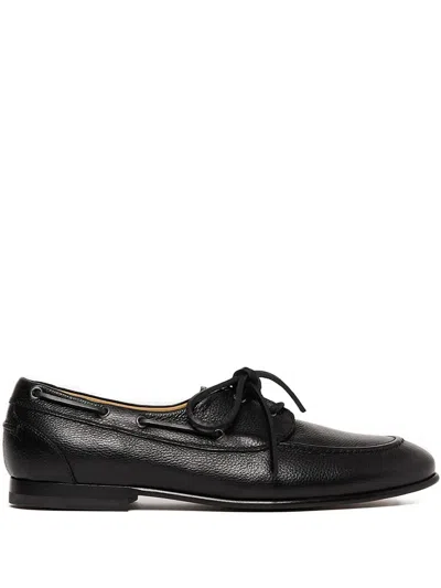 Scarosso Ginevro Leather Lace-up Boat Shoes In Black