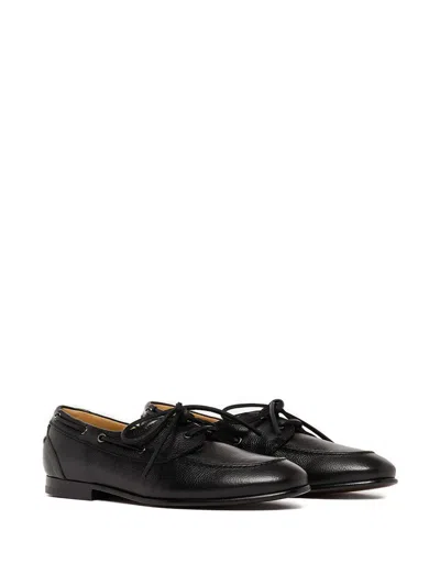 Scarosso Ginevro Leather Lace-up Boat Shoes In Black