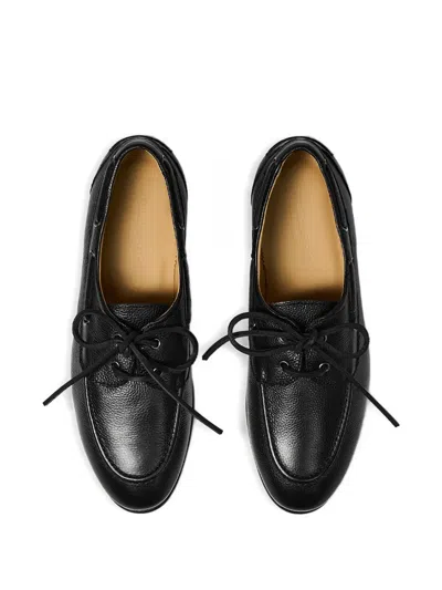 Scarosso Ginevro Leather Lace-up Boat Shoes In Black