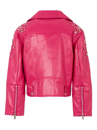 John Richmond Junior Star-embellished Biker Jacket In Pink