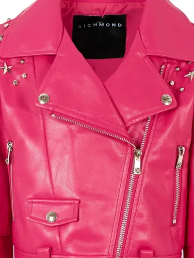 John Richmond Junior Star-embellished Biker Jacket In Pink