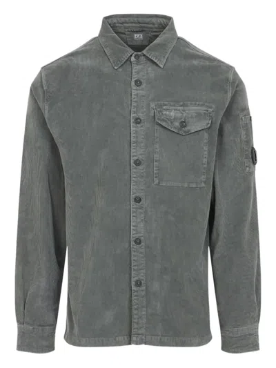 C.p. Company Soft Corduroy Fabric Shirt Jacket With Classic Collar In Gray