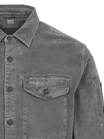 C.p. Company Soft Corduroy Fabric Shirt Jacket With Classic Collar In Gray