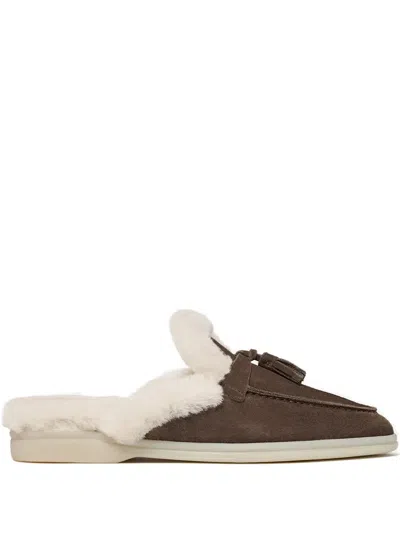 Scarosso Lucrezia Shearling Slip-on Mules In Brown