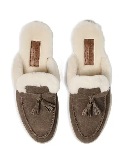 Scarosso Lucrezia Shearling Slip-on Mules In Brown