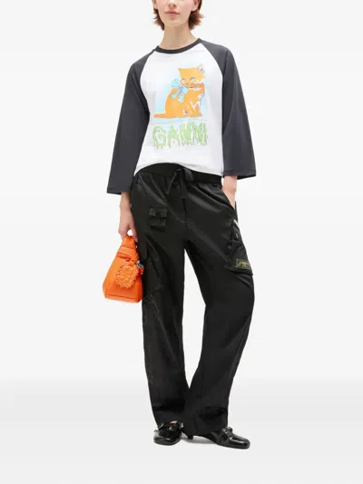 Ganni T-shirt In Cotone Bicolor  Donna In Black