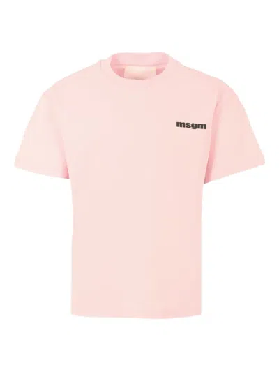 Msgm Logo-print Cotton T-shirt In Pink