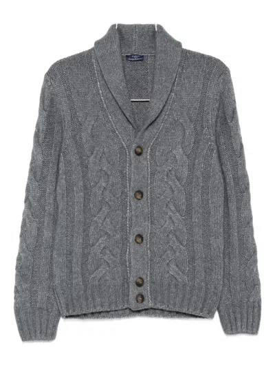 Barba Napoli Barba Cardigan With Shawl Collar In Cable Knit In Gray