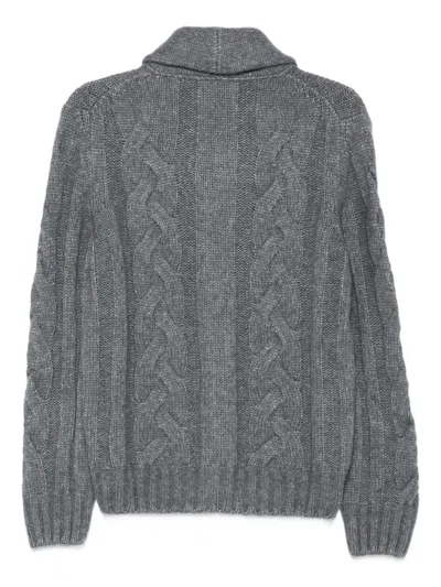 Barba Napoli Barba Cardigan With Shawl Collar In Cable Knit In Gray