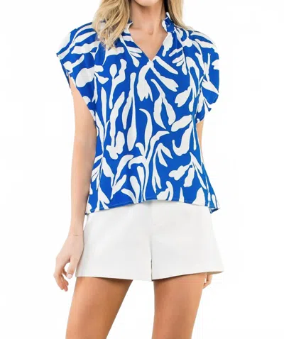 Thml Rena Geo Print Top In Royal Blue & White In Blue