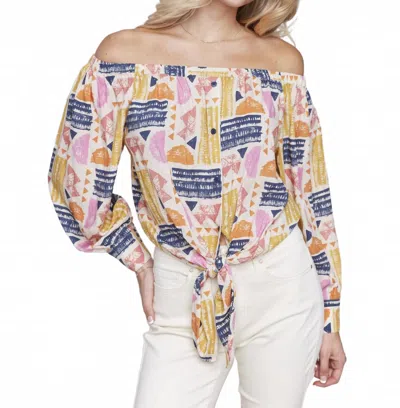 Charlie B Printed Off Shoulder Blouse With Knot In Batik In Multi