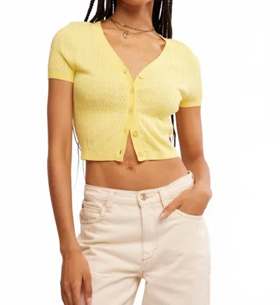 Free People Cassie Pointelle Micro Cardigan In Yellow In Yellow