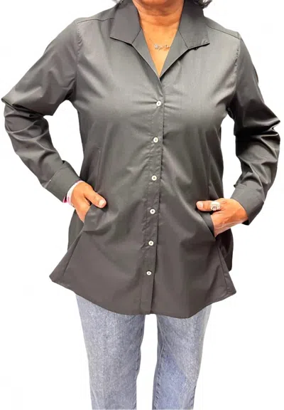 Zac & Rachel Button Front Tunic Shirt In Black In Gray