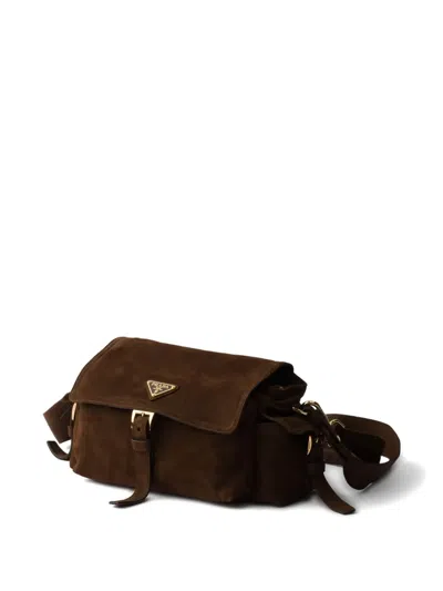 Prada Explore Medium Suede Shoulder Bag With Flap In Pattern