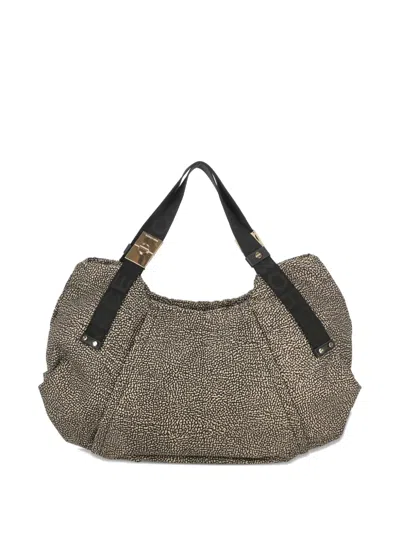 Borbonese Medium Fold Bowler Macadam-print Tote Bag In Neutral