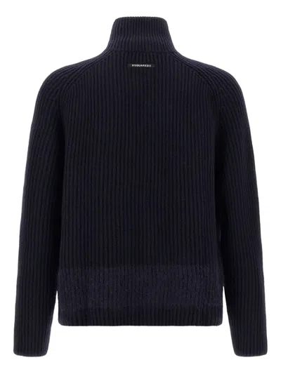 Dsquared2 Carded Wool Insert Cardigan Sweaters And Cardigans Blue In Blue