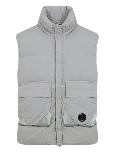 C.p. Company Padded Grey Vest With High Stand Collar And Snap-button Placket In Gray