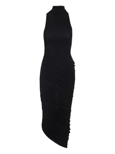 Jacquemus The Piazza Asymmetric Gathered Stretch-jersey Turtleneck Dress In Black
