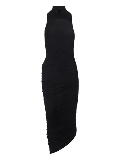 Jacquemus The Piazza Asymmetric Gathered Stretch-jersey Turtleneck Dress In Black