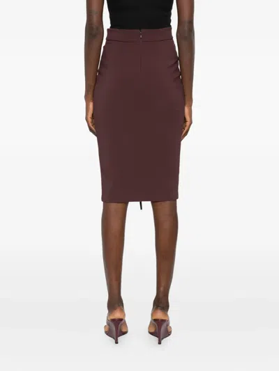 Elisabetta Franchi High-waisted Midi Skirt Zip Detailing In Brown