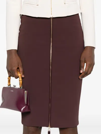 Elisabetta Franchi High-waisted Midi Skirt Zip Detailing In Brown