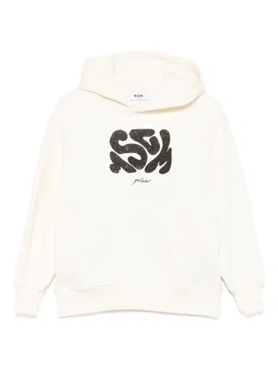 Msgm Abstract-print Hooded Top In White