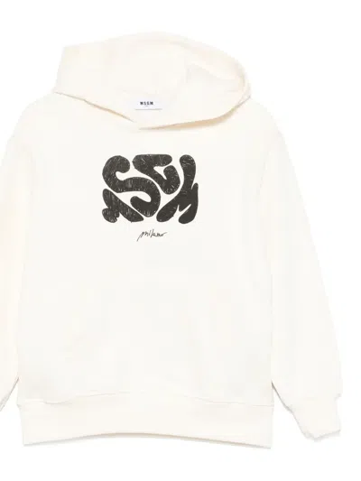 Msgm Abstract-print Hooded Top In White