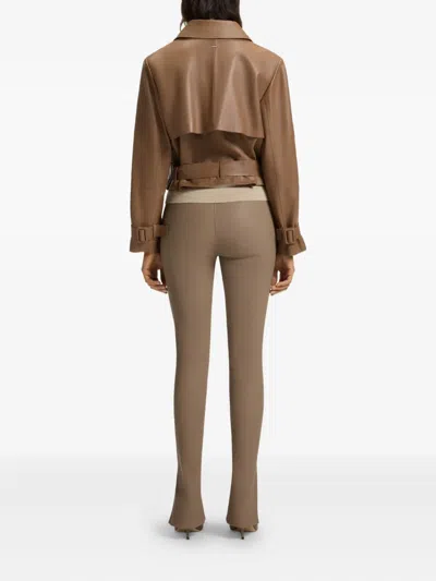 Hugo Boss Boss Satela Double Breasted Leather Jacket In Brown