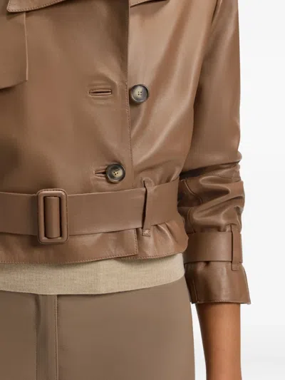 Hugo Boss Boss Satela Double Breasted Leather Jacket In Brown