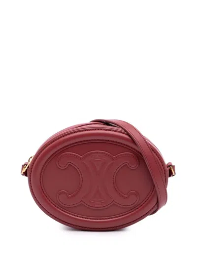 Pre-owned Celine 2022 Small Calfskin Cuir Triomphe Oval Crossbody Bag In Red