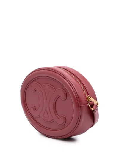 Pre-owned Celine 2022 Small Calfskin Cuir Triomphe Oval Crossbody Bag In Red