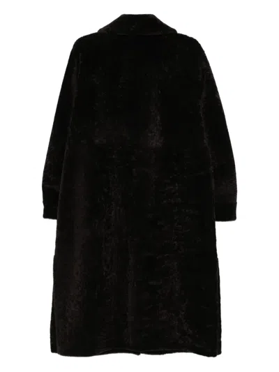 Manzoni 24 Shearling Collared Coat In Brown