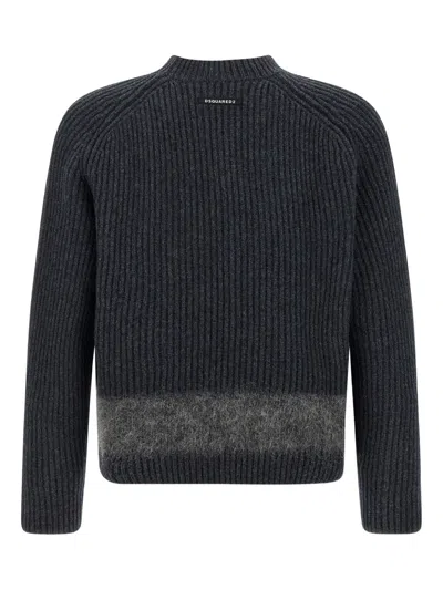 Dsquared2 Chunky Knit Girocollo In Lana E Alpaca Lavorazione A Coste Sweater In Gray