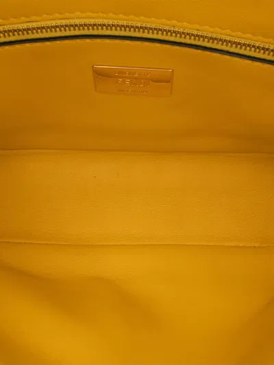Pre-owned Fendi 2010-2025 Zucca Embossed Chain Midi Baguette Shoulder Bag In Yellow