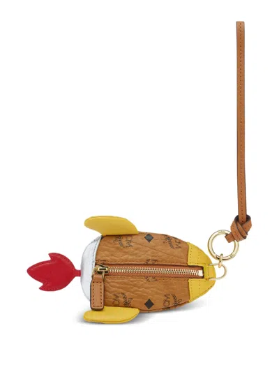 Mcm Aren Rocket Pouch Charm In Visetos In Brown