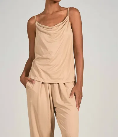 Elan Spaghetti Straps Drape Front Top In Tan In Neutral