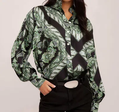 Fifteen Twenty Chloe Button Down Blouse In Florence Scarf Print In Green