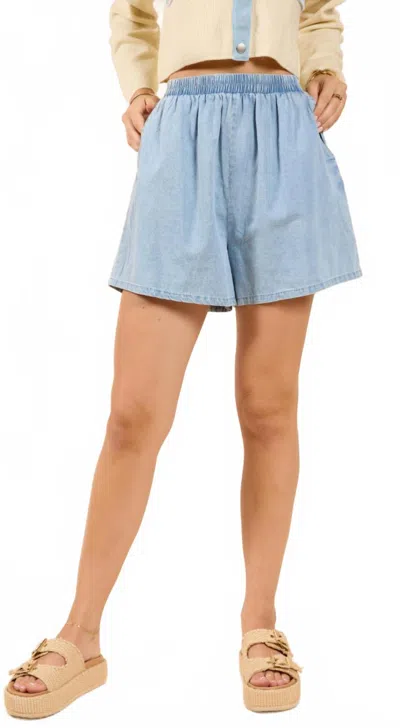 Sadie & Sage Energize Elastic Waist Shorts In Chambray In Blue